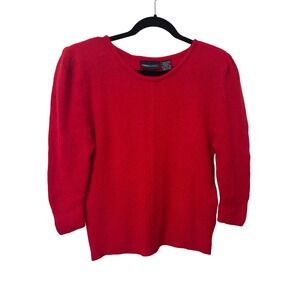 Vintage Impromptu Red Angora Lambswool Blend Fuzzy Puff Shoulder Sweater 38